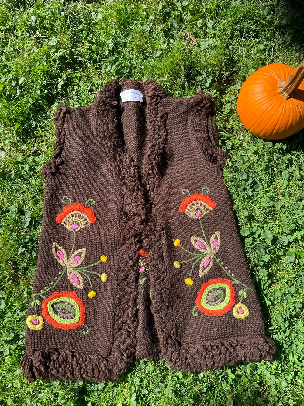Carmen of Arezzo Italian Wool Embroidered Floral Vest